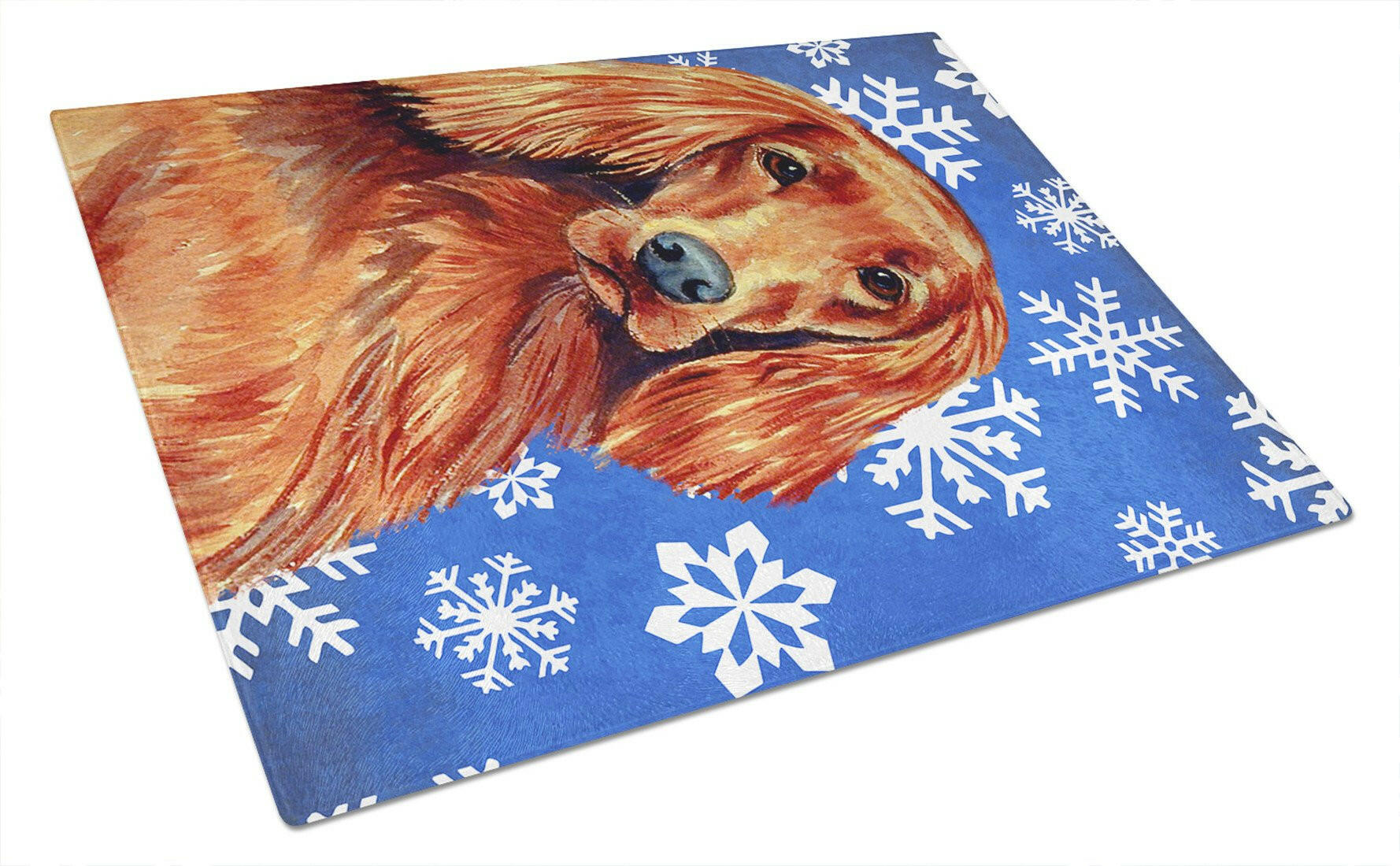 Irish Setter Winter Snowflakes Holiday Cutting Board Tempered Glass Kitchen Cutting Surface, Heat Resistant Chopping, Non-Slip Feet, Food Prep & Serving