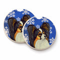 Papillon Winter Snowflakes Holiday Set of 2 Cup Holder Car Coasters Absorbent Round Sandstone Coasters Gifts for Men or Women, 2.5, Multicolor