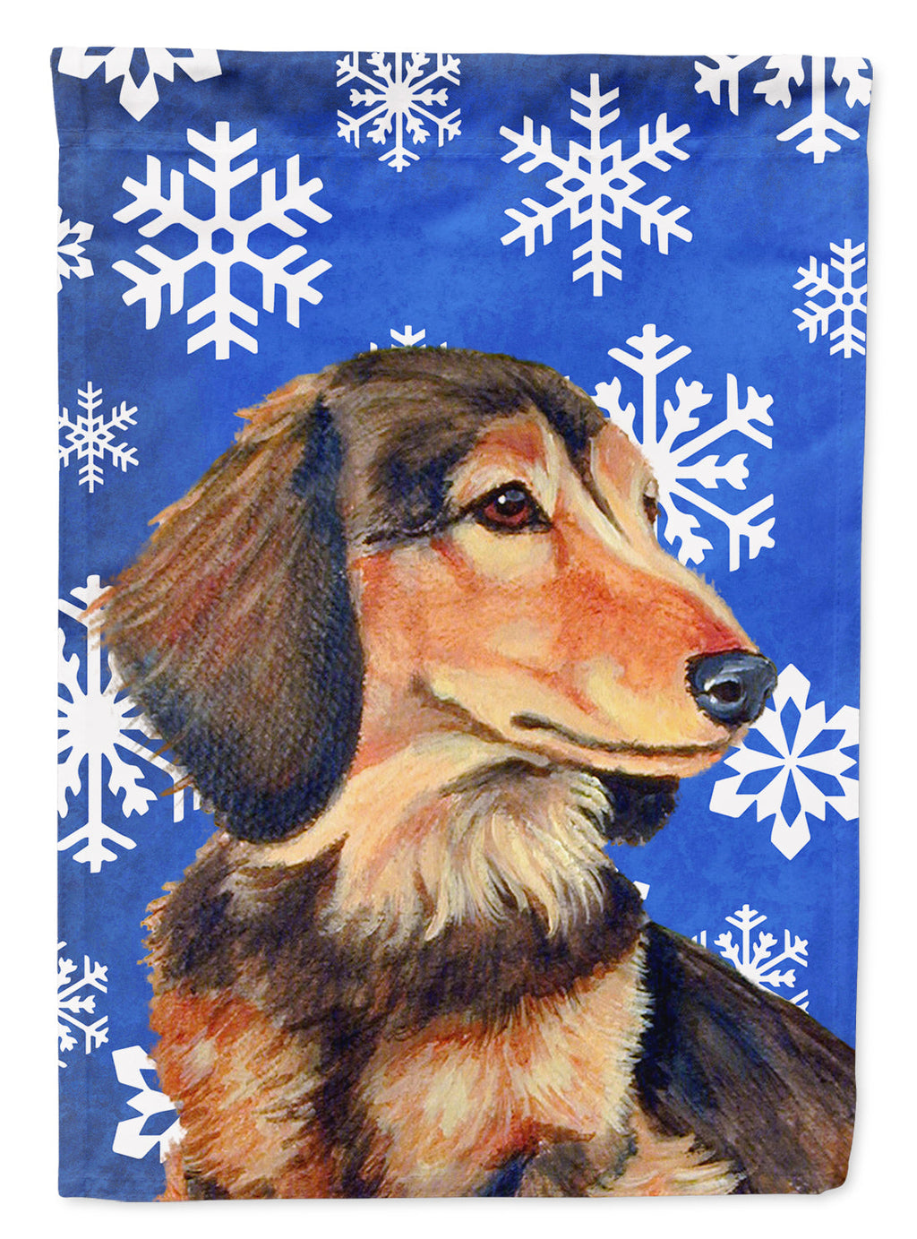 Dachshund Winter Snowflakes Holiday House Flag 28x40 Porch Sleeve Pole Decorative Outside Yard Banner Artwork Wall Hanging, Polyester