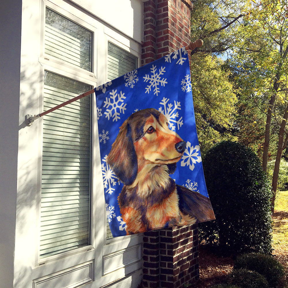 Dachshund Winter Snowflakes Holiday House Flag 28x40 Porch Sleeve Pole Decorative Outside Yard Banner Artwork Wall Hanging, Polyester