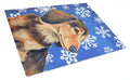 Dachshund Winter Snowflakes Holiday Cutting Board Tempered Glass Kitchen Cutting Surface, Heat Resistant Chopping, Non-Slip Feet, Food Prep & Serving