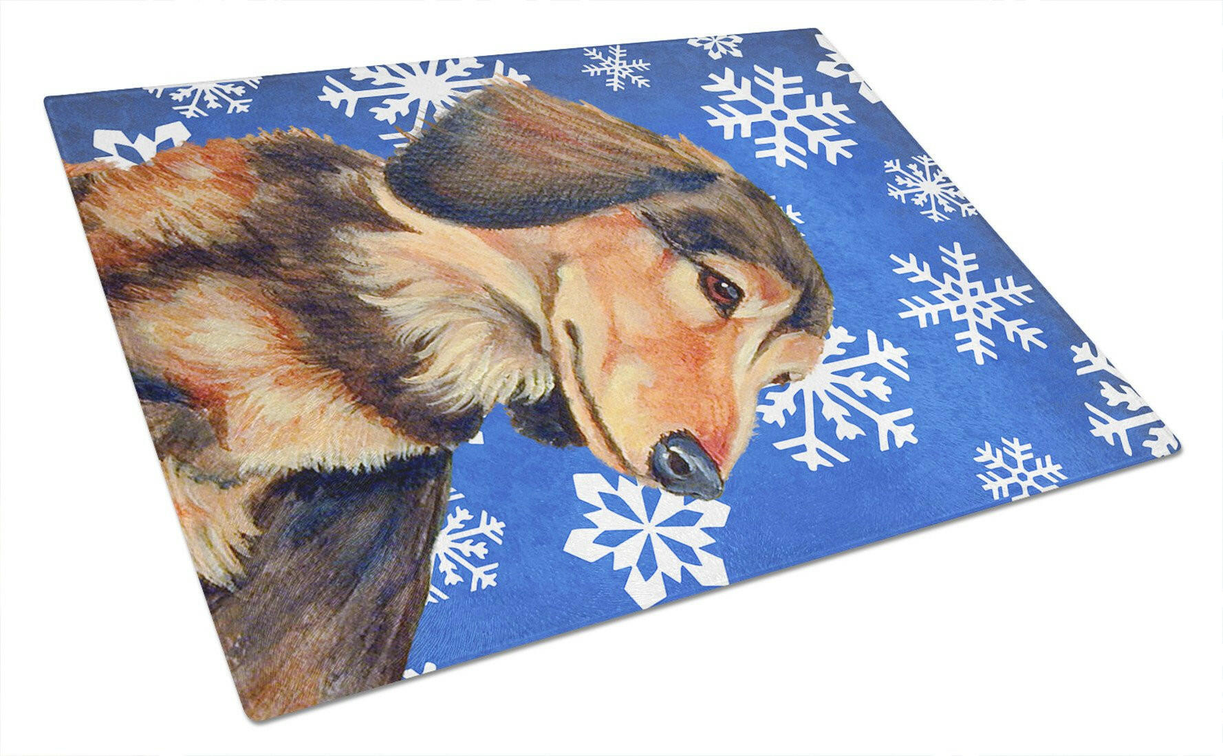 Dachshund Winter Snowflakes Holiday Cutting Board Tempered Glass Kitchen Cutting Surface, Heat Resistant Chopping, Non-Slip Feet, Food Prep & Serving