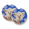 Chinese Crested Winter Snowflakes Holiday Set of 2 Cup Holder Car Coasters Absorbent Round Sandstone Coasters Gifts for Men or Women, 2.5, Multicolor