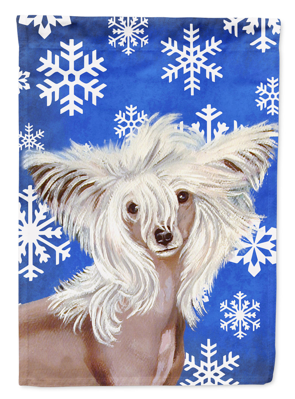 Chinese Crested Winter Snowflakes Holiday House Flag 28x40 Porch Sleeve Pole Decorative Outside Yard Banner Artwork Wall Hanging, Polyester