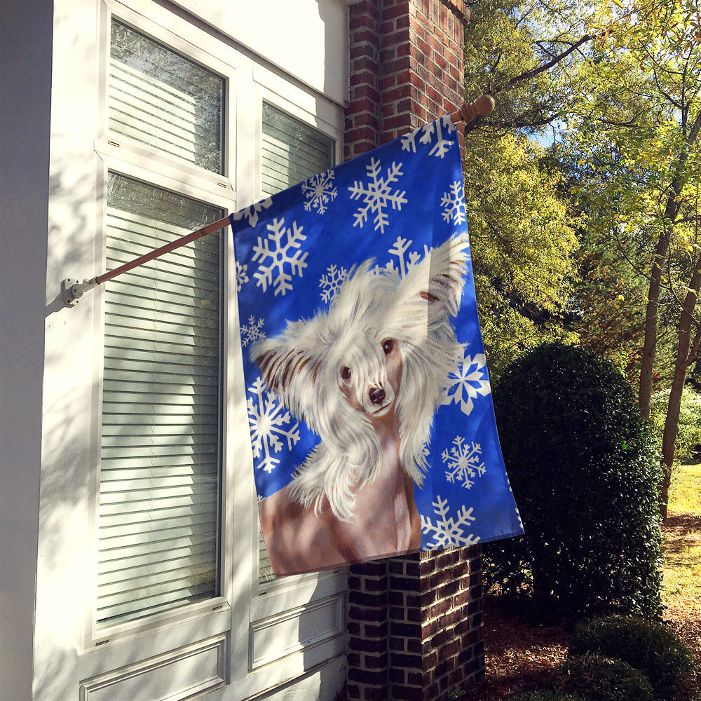 Chinese Crested Winter Snowflakes Holiday House Flag 28x40 Porch Sleeve Pole Decorative Outside Yard Banner Artwork Wall Hanging, Polyester