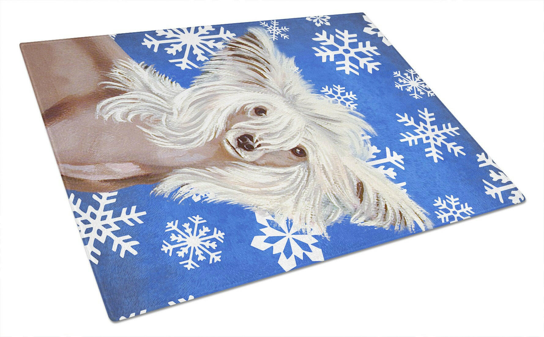 Chinese Crested Winter Snowflakes Holiday Cutting Board Tempered Glass Kitchen Cutting Surface, Heat Resistant Chopping, Non-Slip Feet, Food Prep & Serving