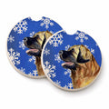 Leonberger Winter Snowflakes Holiday Set of 2 Cup Holder Car Coasters Absorbent Round Sandstone Coasters Gifts for Men or Women, 2.5, Multicolor