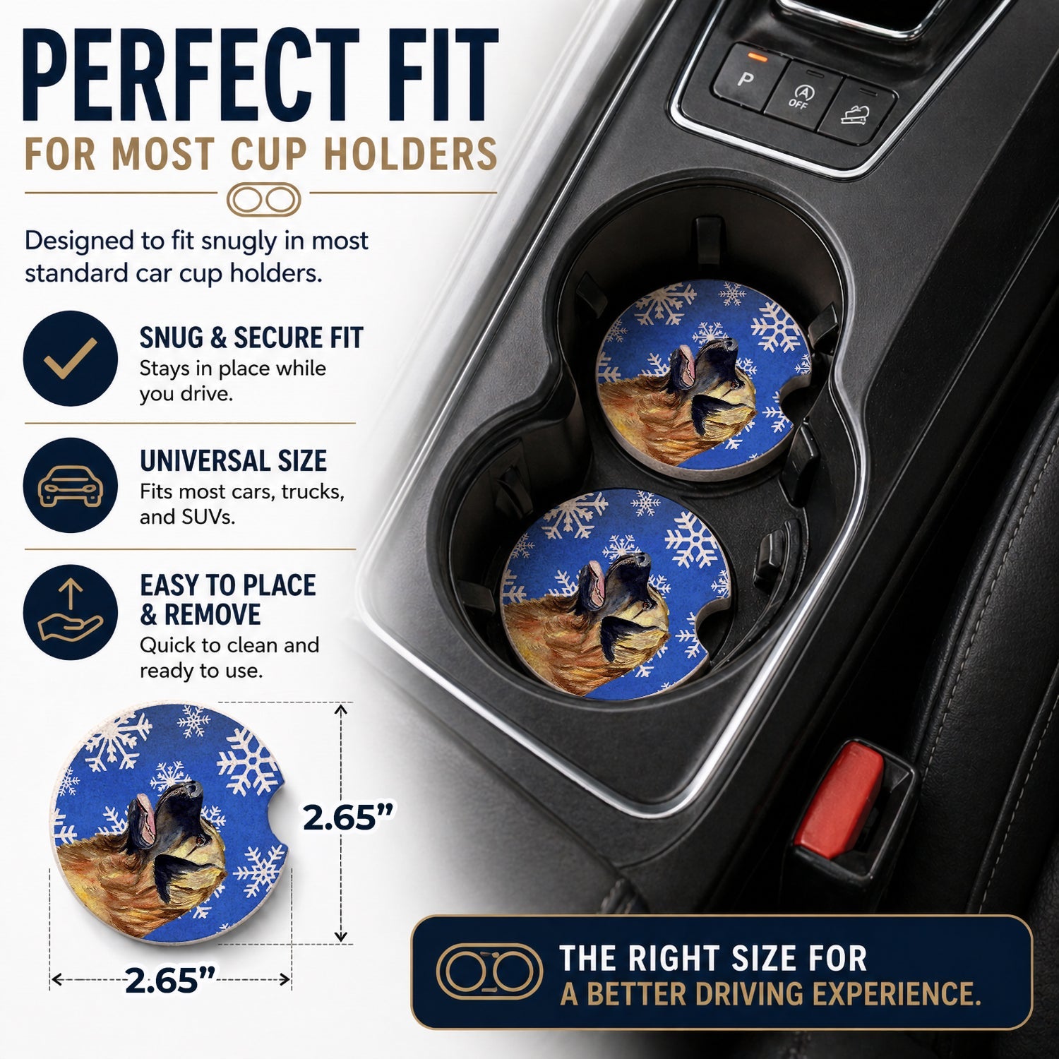 Leonberger Winter Snowflakes Holiday Set of 2 Cup Holder Car Coasters Absorbent Round Sandstone Coasters Gifts for Men or Women, 2.5, Multicolor