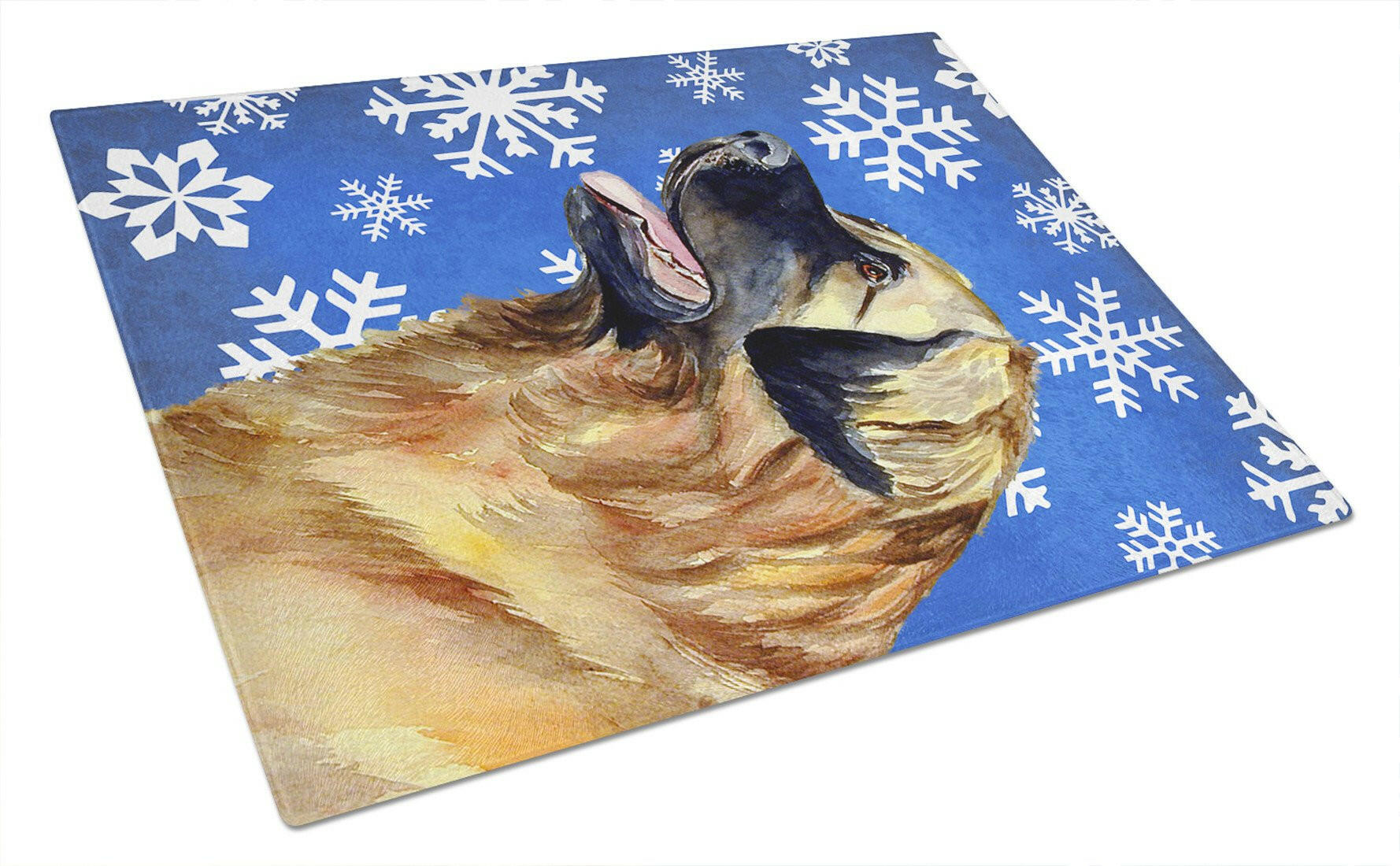 Leonberger Winter Snowflakes Holiday Cutting Board Tempered Glass Kitchen Cutting Surface, Heat Resistant Chopping, Non-Slip Feet, Food Prep & Serving