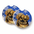 Tibetan Spaniel Winter Snowflakes Holiday Set of 2 Cup Holder Car Coasters Absorbent Round Sandstone Coasters Gifts for Men or Women, 2.5, Multicolor