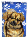 Tibetan Spaniel Winter Snowflakes Holiday House Flag 28x40 Porch Sleeve Pole Decorative Outside Yard Banner Artwork Wall Hanging, Polyester