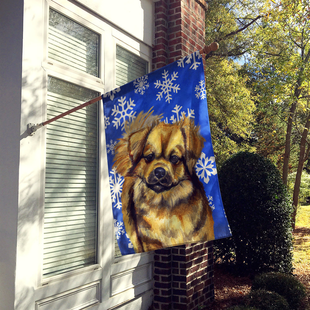 Tibetan Spaniel Winter Snowflakes Holiday House Flag 28x40 Porch Sleeve Pole Decorative Outside Yard Banner Artwork Wall Hanging, Polyester