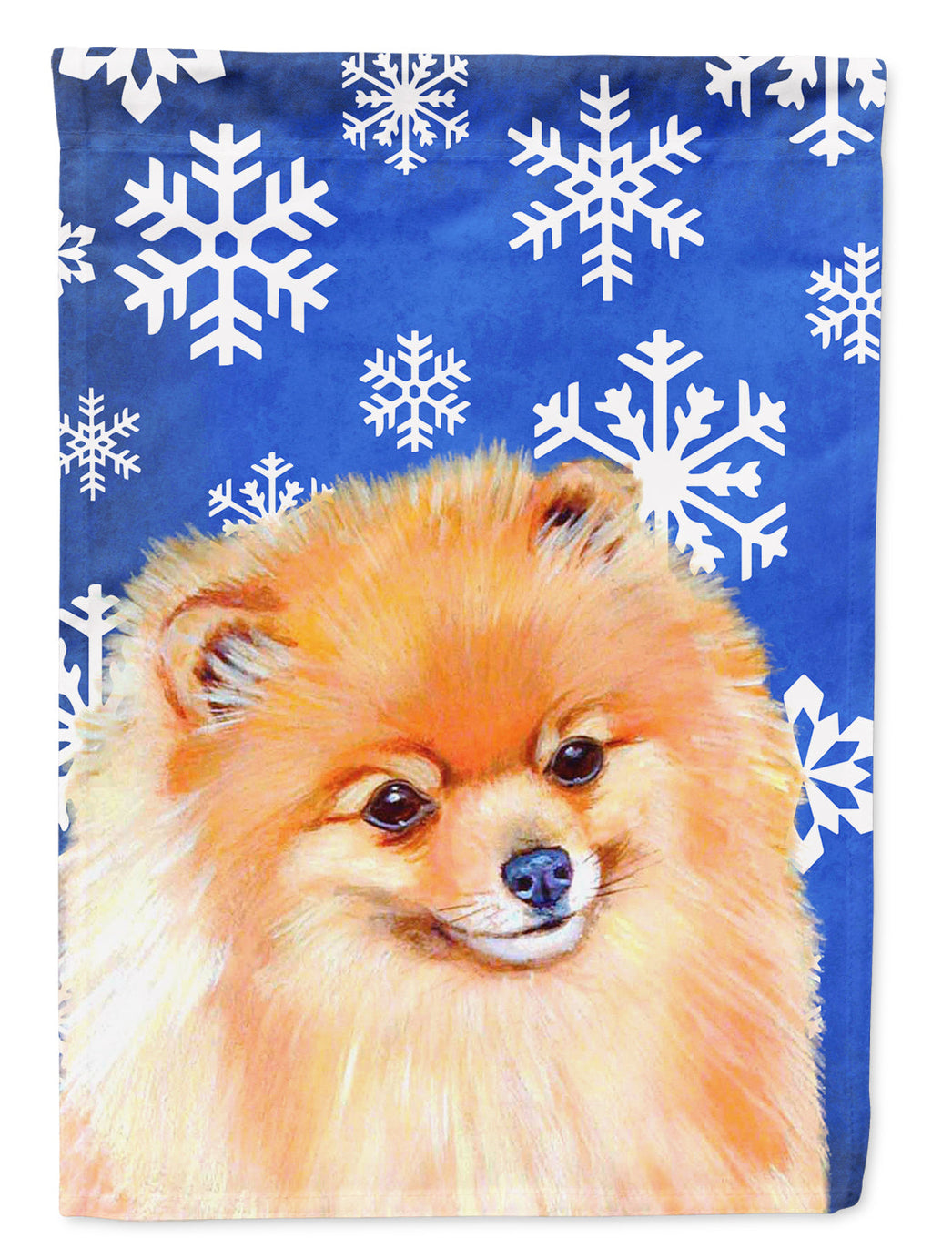 Pomeranian Winter Snowflakes Holiday House Flag 28x40 Porch Sleeve Pole Decorative Outside Yard Banner Artwork Wall Hanging, Polyester