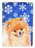 Pomeranian Winter Snowflakes Holiday House Flag 28x40 Porch Sleeve Pole Decorative Outside Yard Banner Artwork Wall Hanging, Polyester