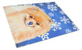 Pomeranian Winter Snowflakes Holiday Cutting Board Tempered Glass Kitchen Cutting Surface, Heat Resistant Chopping, Non-Slip Feet, Food Prep & Serving