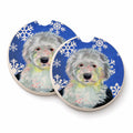 Old English Sheepdog Winter Snowflakes Holiday Set of 2 Cup Holder Car Coasters Absorbent Round Sandstone Coasters Gifts for Men or Women, 2.5, Multicolor