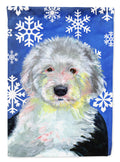 Old English Sheepdog Winter Snowflakes Holiday House Flag 28x40 Porch Sleeve Pole Decorative Outside Yard Banner Artwork Wall Hanging, Polyester