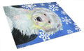 Old English Sheepdog Winter Snowflakes Holiday Cutting Board Tempered Glass Kitchen Cutting Surface, Heat Resistant Chopping, Non-Slip Feet, Food Prep & Serving