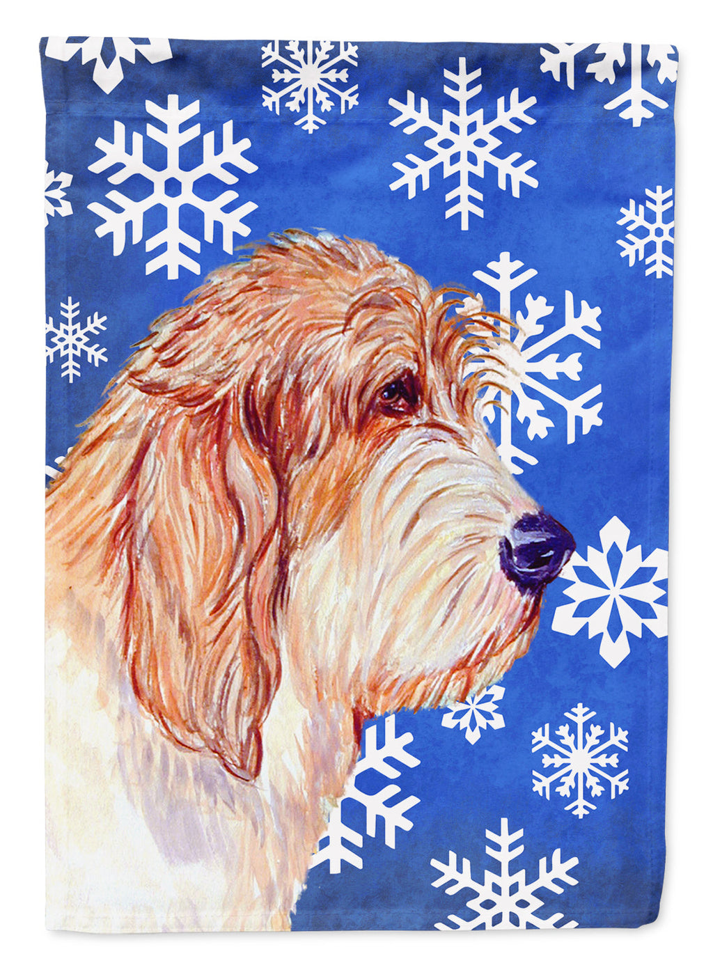 Petit Basset Griffon Vendeen Winter Snowflakes Holiday House Flag 28x40 Porch Sleeve Pole Decorative Outside Yard Banner Artwork Wall Hanging, Polyester