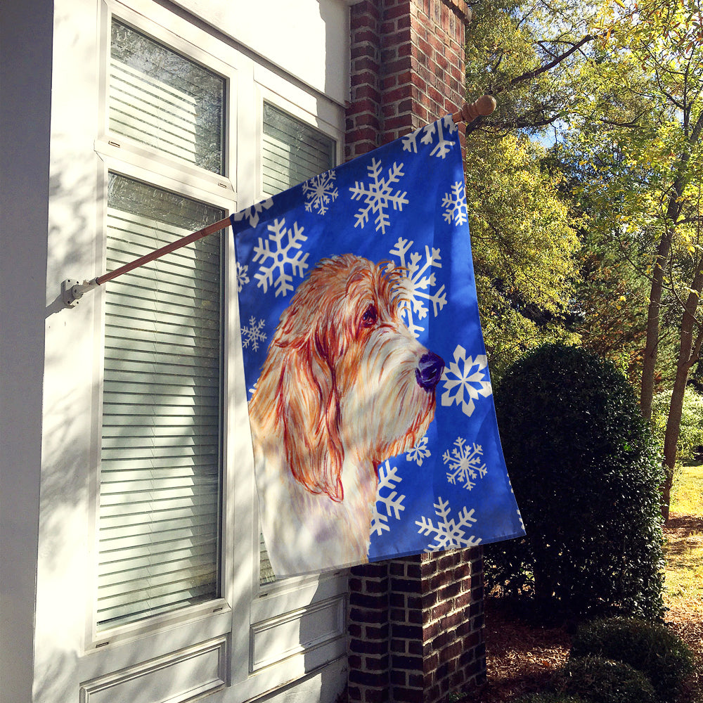 Petit Basset Griffon Vendeen Winter Snowflakes Holiday House Flag 28x40 Porch Sleeve Pole Decorative Outside Yard Banner Artwork Wall Hanging, Polyester