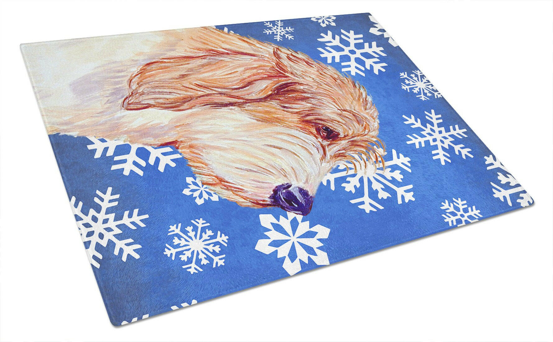 Petit Basset Griffon Vendeen Winter Snowflakes Holiday Cutting Board Tempered Glass Kitchen Cutting Surface, Heat Resistant Chopping, Non-Slip Feet, Food Prep & Serving