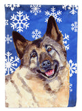 Norwegian Elkhound Winter Snowflakes Holiday House Flag 28x40 Porch Sleeve Pole Decorative Outside Yard Banner Artwork Wall Hanging, Polyester