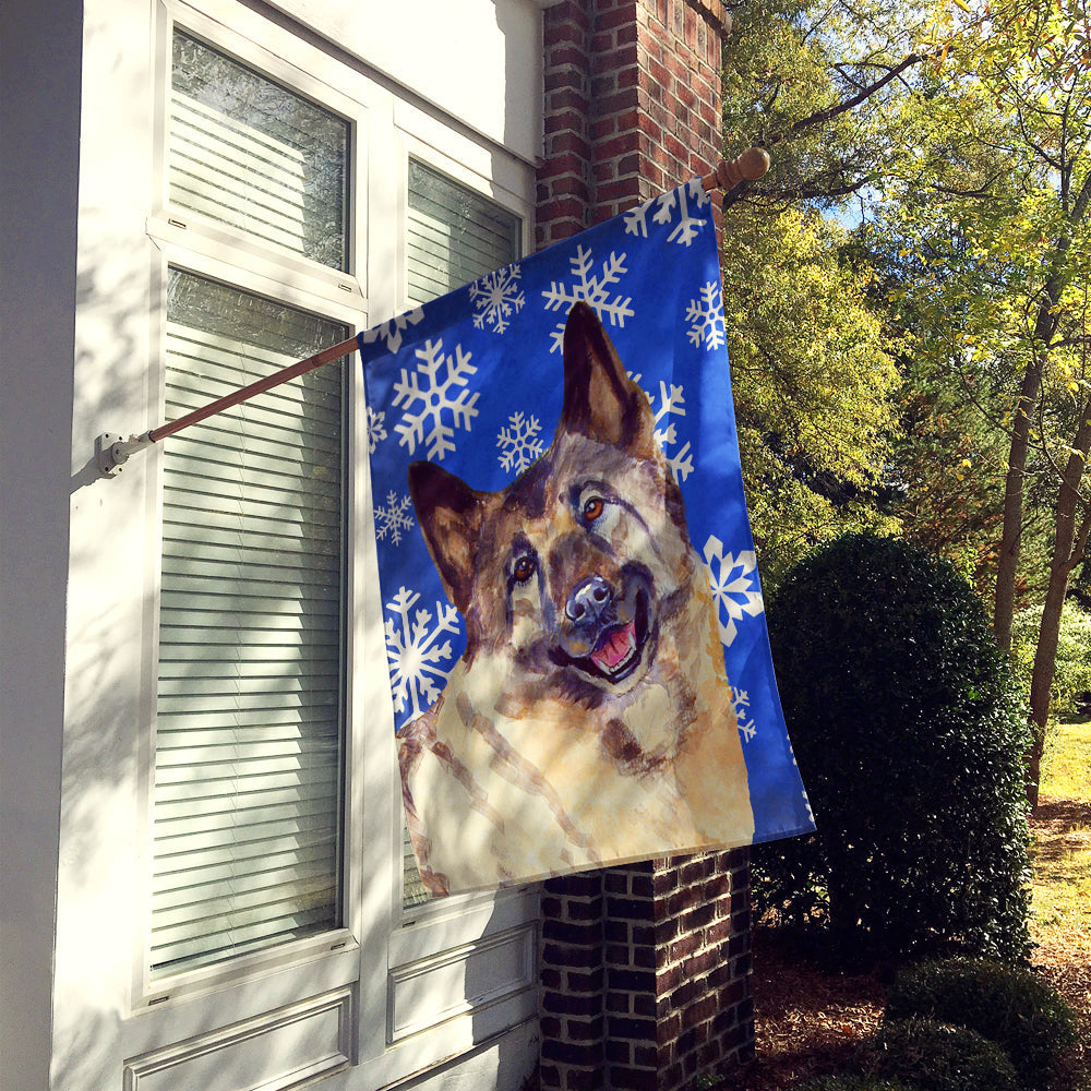 Norwegian Elkhound Winter Snowflakes Holiday House Flag 28x40 Porch Sleeve Pole Decorative Outside Yard Banner Artwork Wall Hanging, Polyester