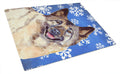 Norwegian Elkhound Winter Snowflakes Holiday Cutting Board Tempered Glass Kitchen Cutting Surface, Heat Resistant Chopping, Non-Slip Feet, Food Prep & Serving