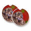 Newfoundland Red and Green Snowflakes Holiday Christmas Set of 2 Cup Holder Car Coasters Absorbent Round Sandstone Coasters Gifts for Men or Women, 2.5, Multicolor