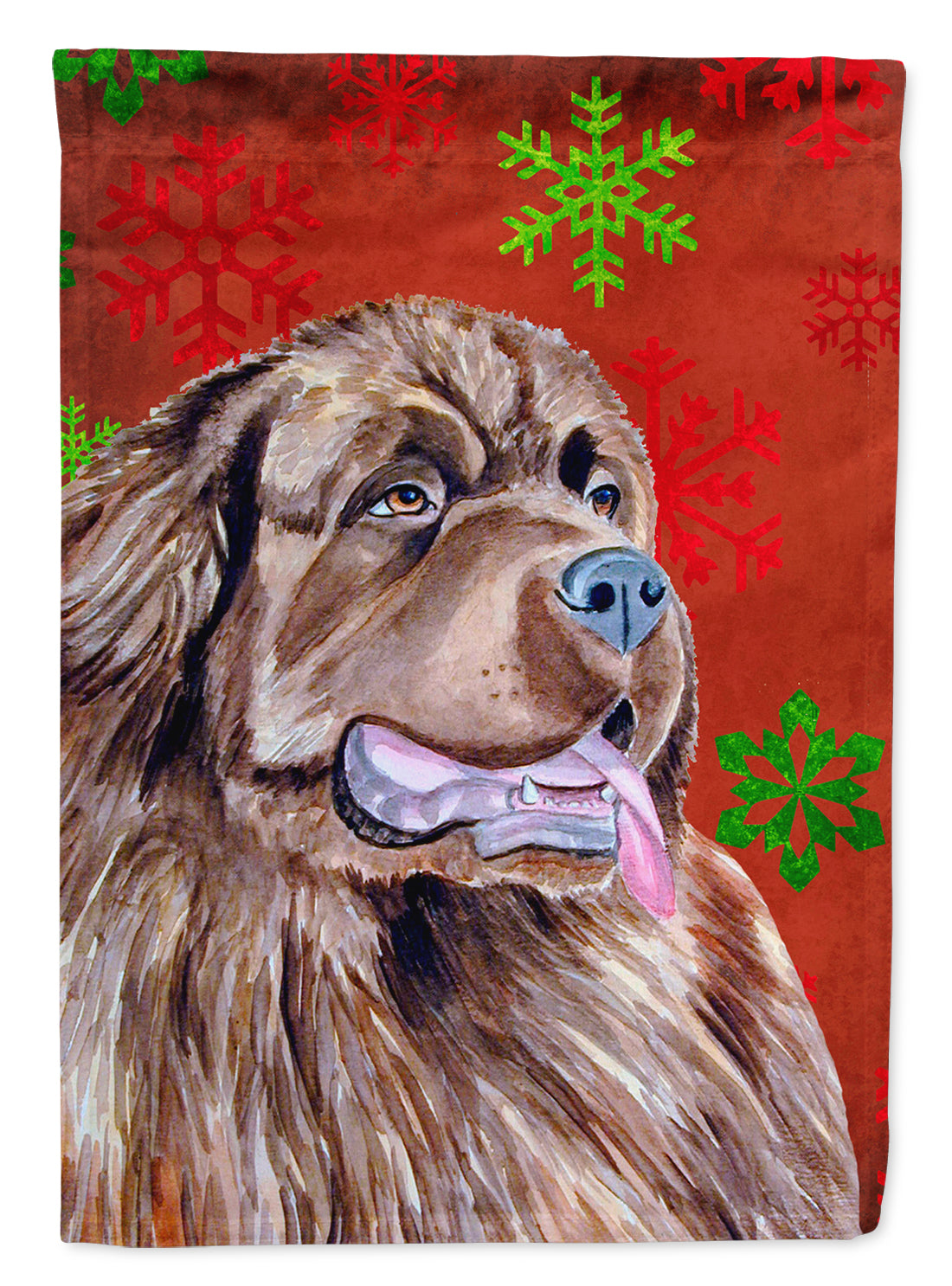 Newfoundland Red and Green Snowflakes Holiday Christmas House Flag 28x40 Porch Sleeve Pole Decorative Outside Yard Banner Artwork Wall Hanging, Polyester