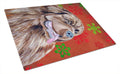 Newfoundland Red and Green Snowflakes Holiday Christmas Cutting Board Tempered Glass Kitchen Cutting Surface, Heat Resistant Chopping, Non-Slip Feet, Food Prep & Serving