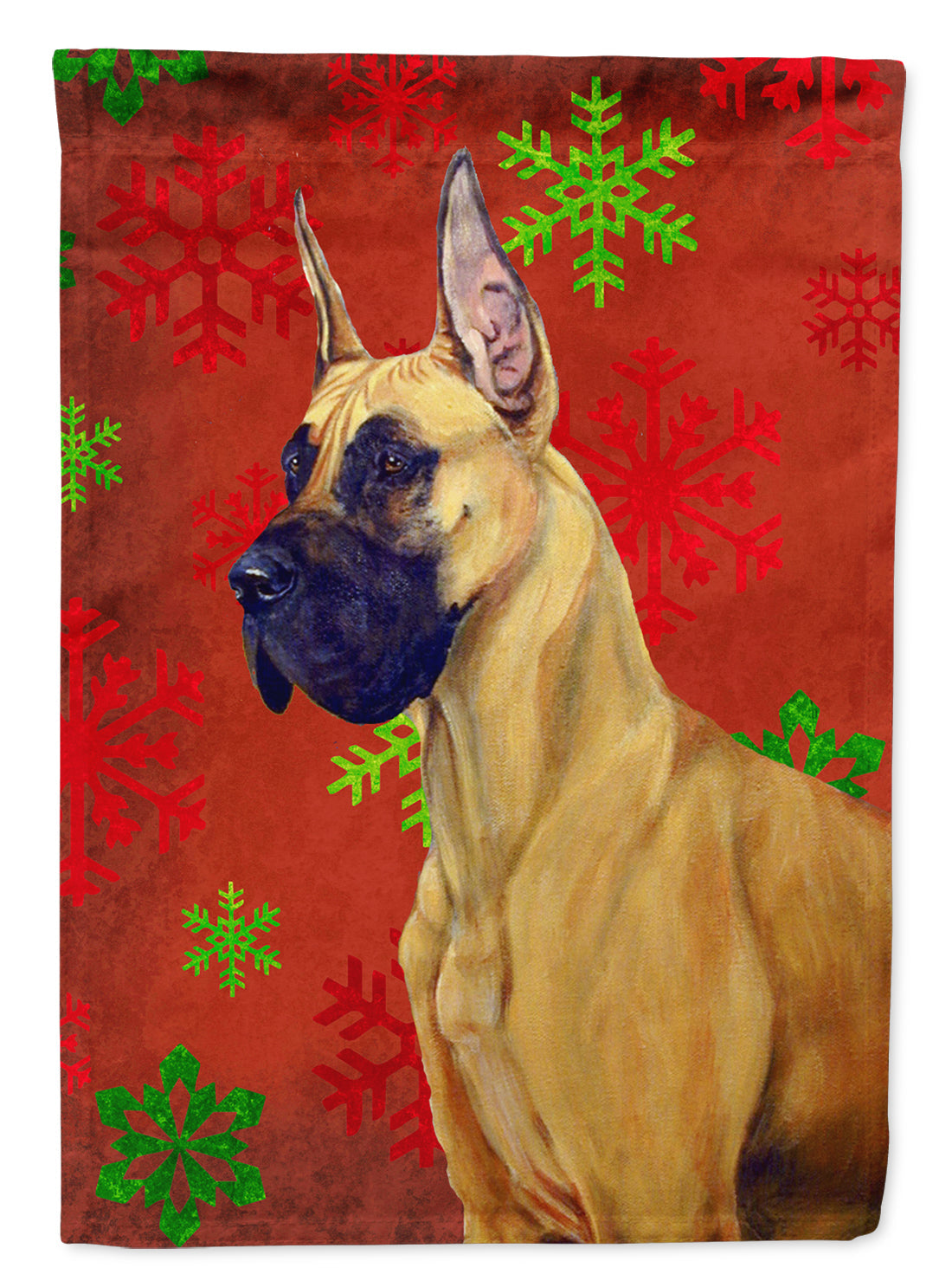 Great Dane Red and Green Snowflakes Holiday Christmas House Flag 28x40 Porch Sleeve Pole Decorative Outside Yard Banner Artwork Wall Hanging, Polyester