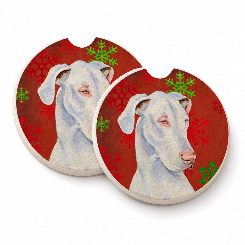 Great Dane Red and Green Snowflakes Holiday Christmas Set of 2 Cup Holder Car Coasters Absorbent Round Sandstone Coasters Gifts for Men or Women, 2.5, Multicolor
