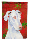 Great Dane Red and Green Snowflakes Holiday Christmas House Flag 28x40 Porch Sleeve Pole Decorative Outside Yard Banner Artwork Wall Hanging, Polyester