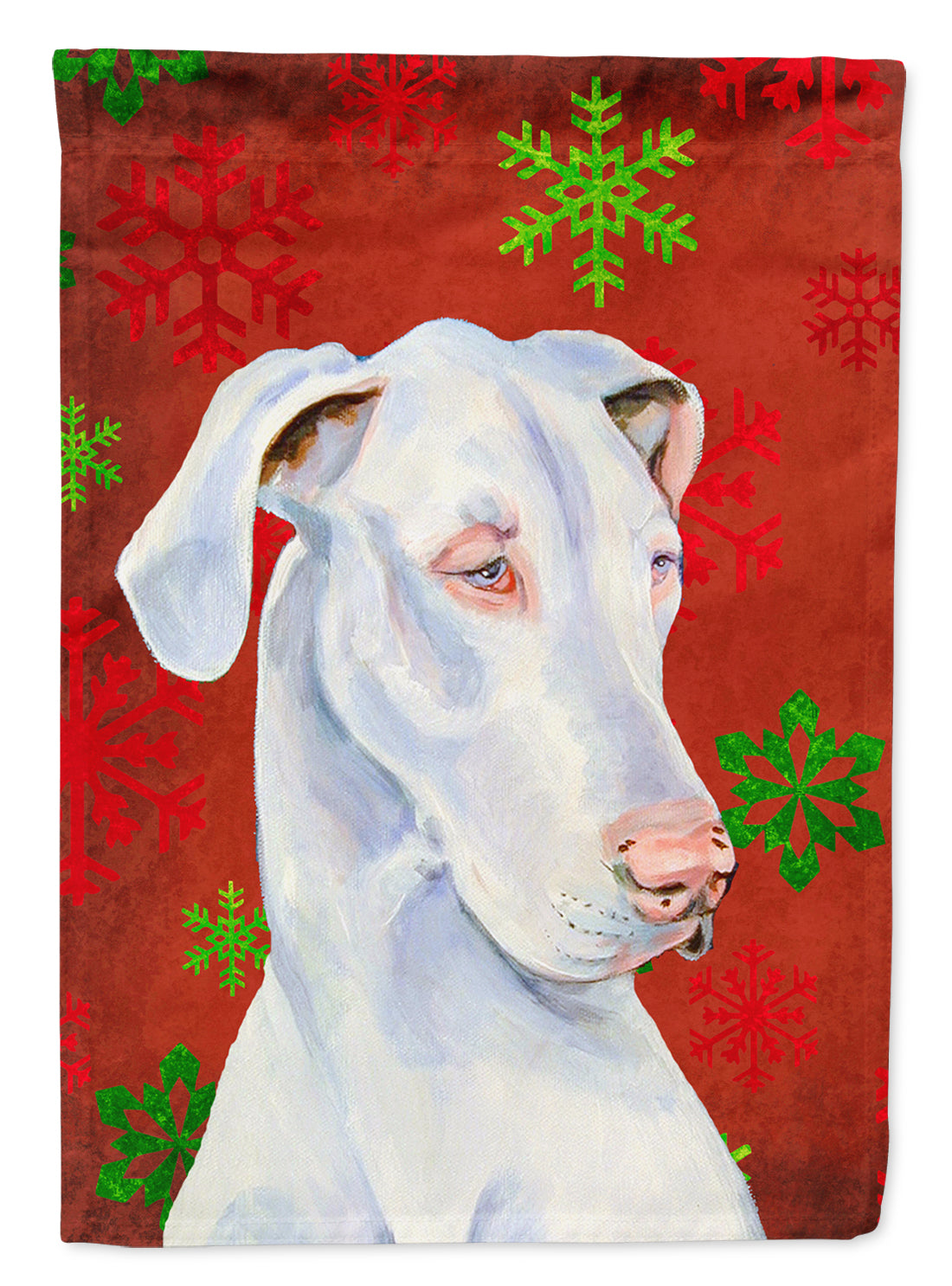 Great Dane Red and Green Snowflakes Holiday Christmas House Flag 28x40 Porch Sleeve Pole Decorative Outside Yard Banner Artwork Wall Hanging, Polyester