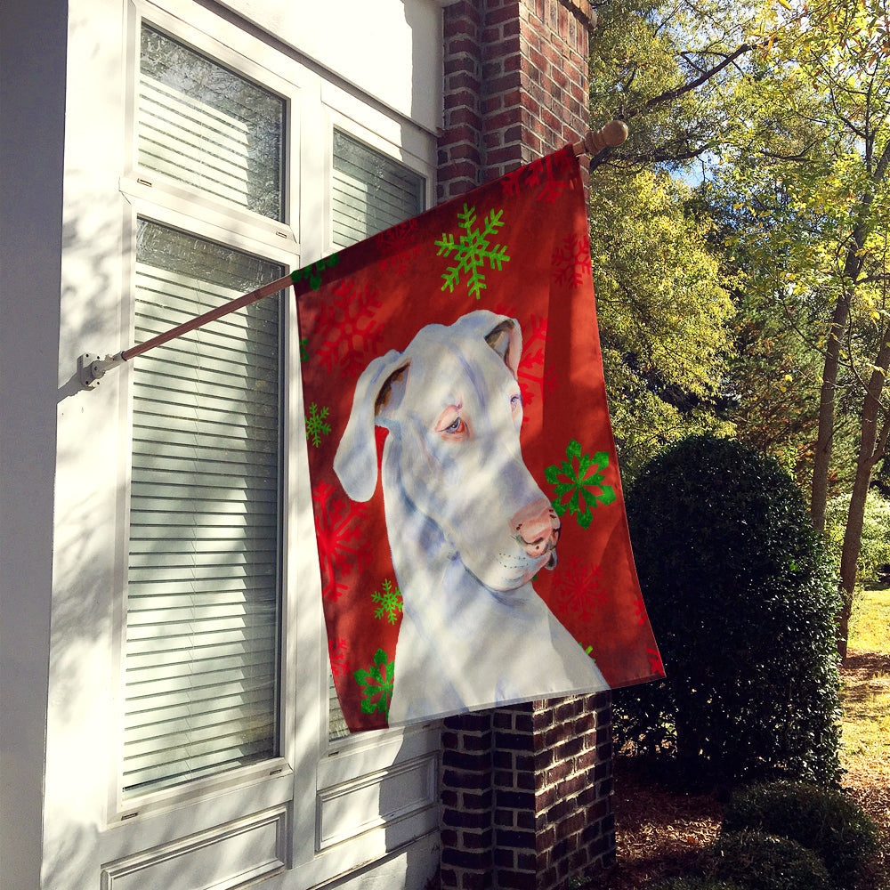 Great Dane Red and Green Snowflakes Holiday Christmas House Flag 28x40 Porch Sleeve Pole Decorative Outside Yard Banner Artwork Wall Hanging, Polyester
