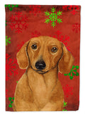 Dachshund Red and Green Snowflakes Holiday Christmas House Flag 28x40 Porch Sleeve Pole Decorative Outside Yard Banner Artwork Wall Hanging, Polyester
