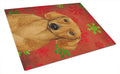 Dachshund Red and Green Snowflakes Holiday Christmas Cutting Board Tempered Glass Kitchen Cutting Surface, Heat Resistant Chopping, Non-Slip Feet, Food Prep & Serving