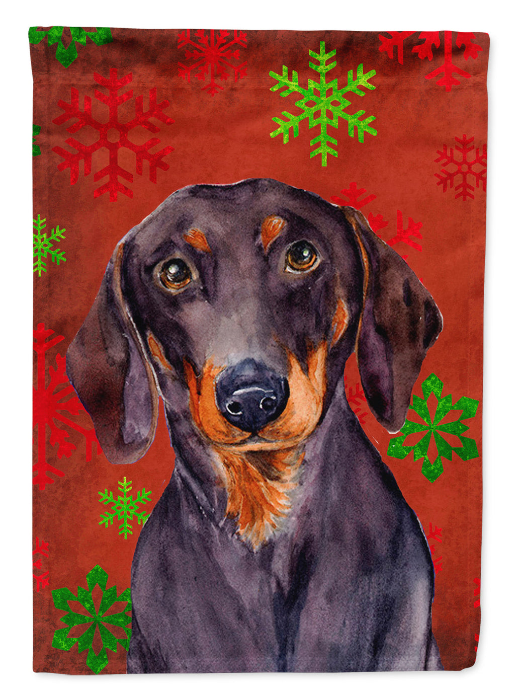 Dachshund Red and Green Snowflakes Holiday Christmas House Flag 28x40 Porch Sleeve Pole Decorative Outside Yard Banner Artwork Wall Hanging, Polyester