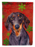 Dachshund Red and Green Snowflakes Holiday Christmas House Flag 28x40 Porch Sleeve Pole Decorative Outside Yard Banner Artwork Wall Hanging, Polyester