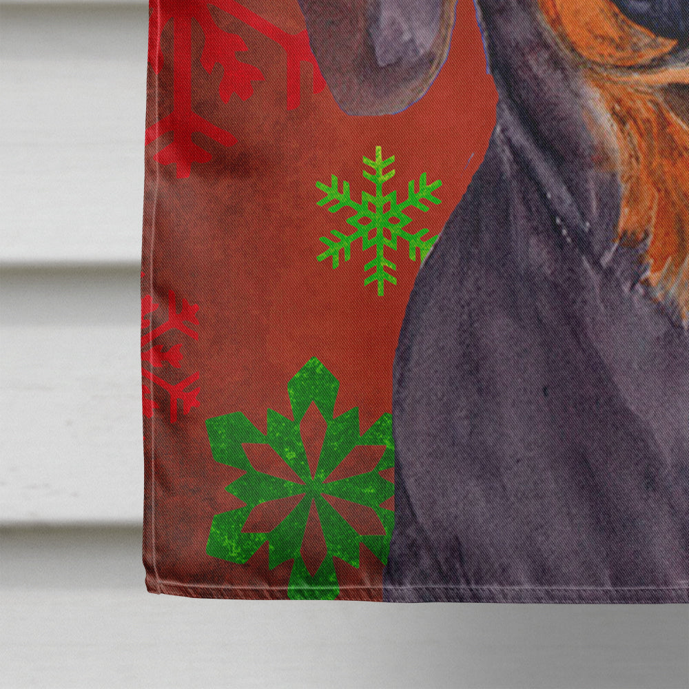 Dachshund Red and Green Snowflakes Holiday Christmas House Flag 28x40 Porch Sleeve Pole Decorative Outside Yard Banner Artwork Wall Hanging, Polyester