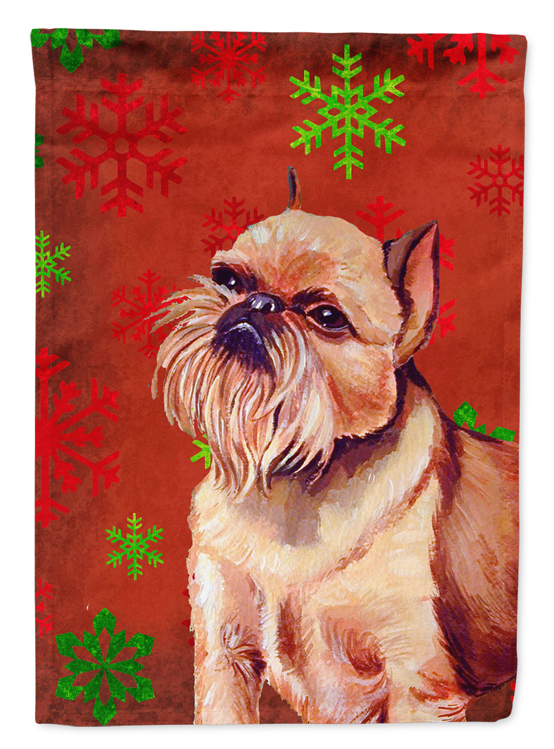 Brussels Griffon Red and Green Snowflakes Holiday Christmas House Flag 28x40 Porch Sleeve Pole Decorative Outside Yard Banner Artwork Wall Hanging, Polyester