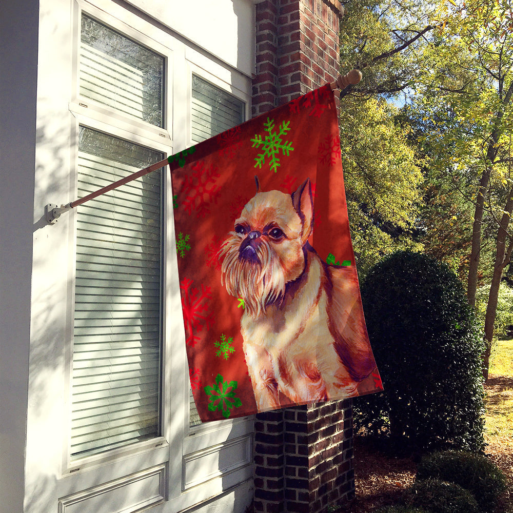 Brussels Griffon Red and Green Snowflakes Holiday Christmas House Flag 28x40 Porch Sleeve Pole Decorative Outside Yard Banner Artwork Wall Hanging, Polyester