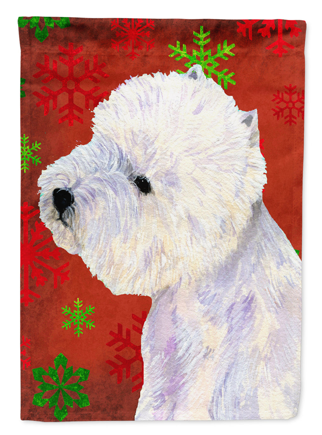 Westie Red and Green Snowflakes Holiday Christmas House Flag 28x40 Porch Sleeve Pole Decorative Outside Yard Banner Artwork Wall Hanging, Polyester