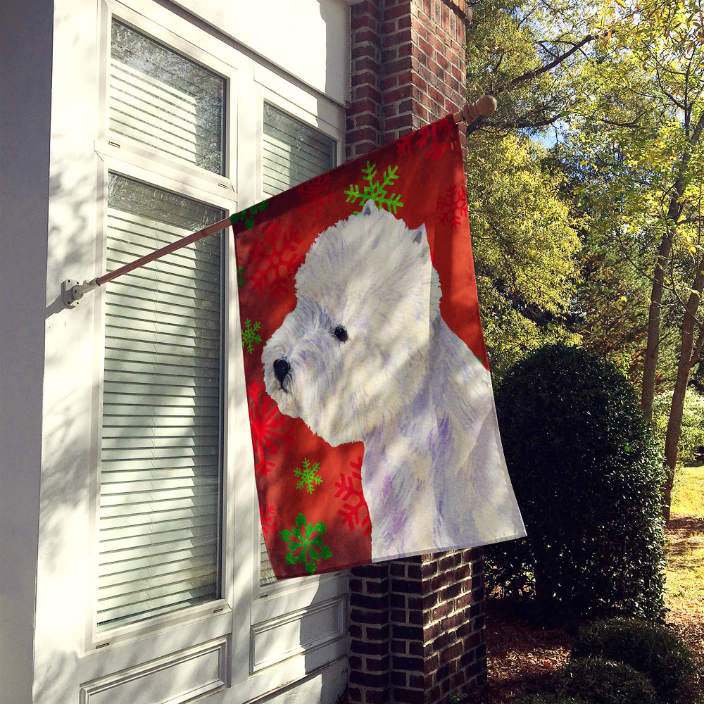 Westie Red and Green Snowflakes Holiday Christmas House Flag 28x40 Porch Sleeve Pole Decorative Outside Yard Banner Artwork Wall Hanging, Polyester