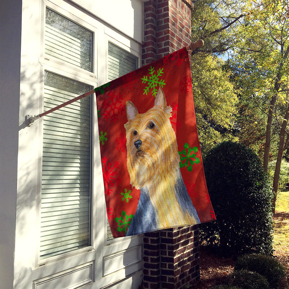 Silky Terrier Red Green Snowflake Holiday Christmas House Flag 28x40 Porch Sleeve Pole Decorative Outside Yard Banner Artwork Wall Hanging, Polyester