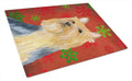 Silky Terrier Red Green Snowflake Holiday Christmas Cutting Board Tempered Glass Kitchen Cutting Surface, Heat Resistant Chopping, Non-Slip Feet, Food Prep & Serving