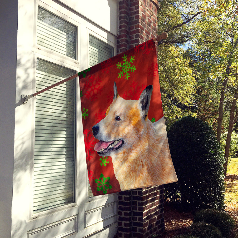 Australian Cattle Dog Red Green Snowflakes Christmas House Flag 28x40 Porch Sleeve Pole Decorative Outside Yard Banner Artwork Wall Hanging, Polyester
