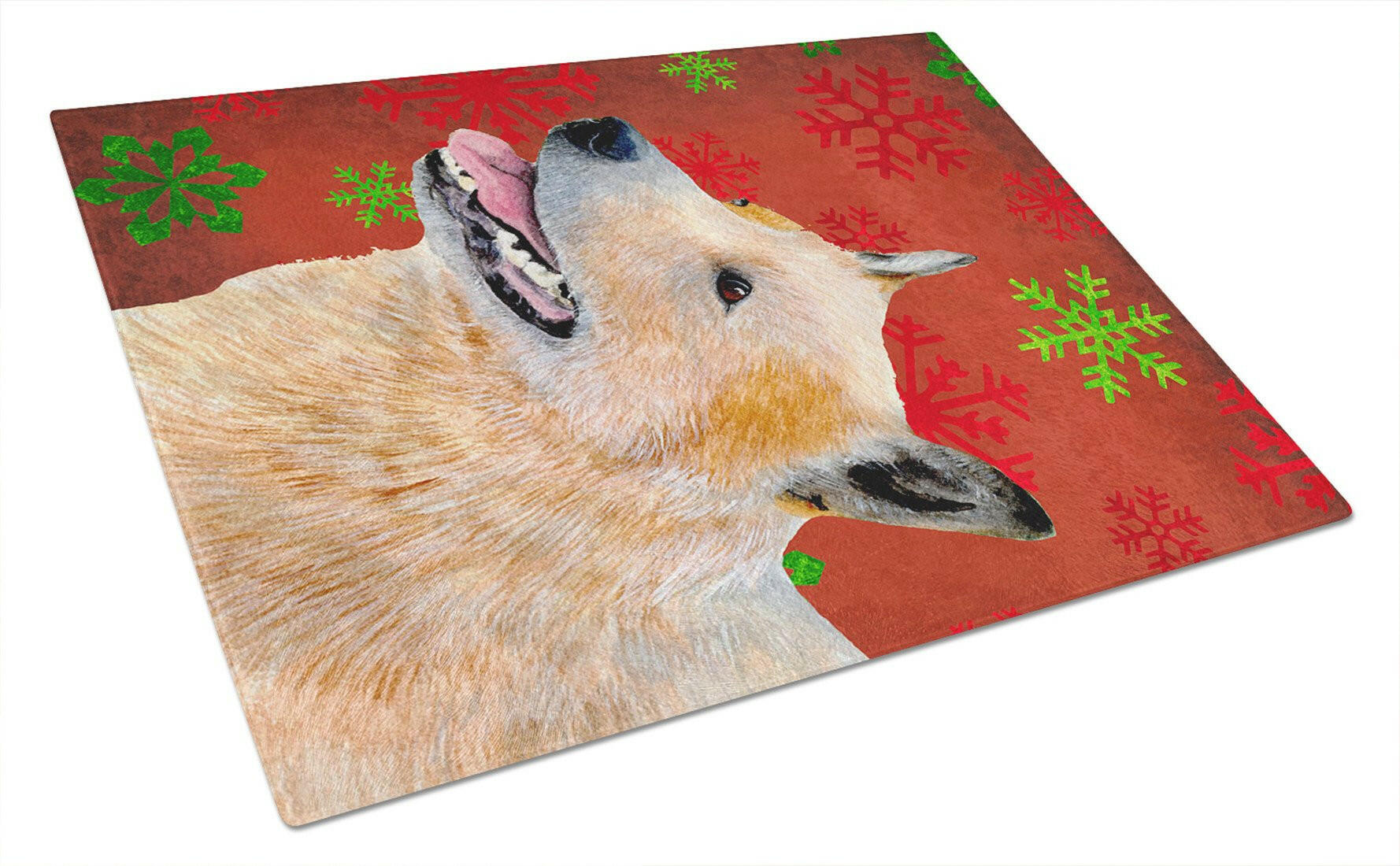 Australian Cattle Dog Red Green Snowflakes Christmas Cutting Board Tempered Glass Kitchen Cutting Surface, Heat Resistant Chopping, Non-Slip Feet, Food Prep & Serving