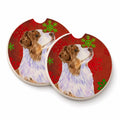 Australian Shepherd Red Green Snowflakes Christmas Set of 2 Cup Holder Car Coasters Absorbent Round Sandstone Coasters Gifts for Men or Women, 2.5, Multicolor